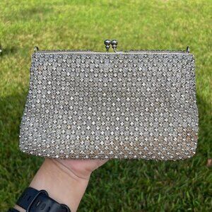 Vintage Rhinestone Crystal Embellished Satin Lined Clutch